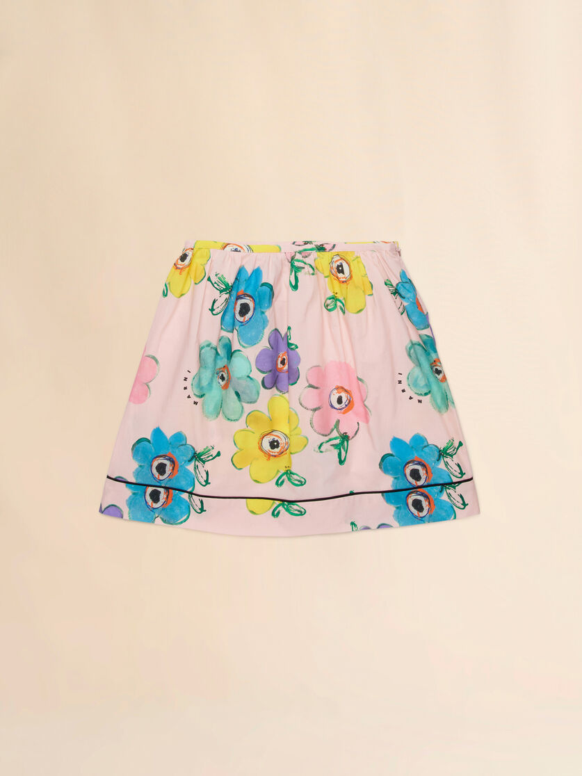 Gonna in cotone rosa con stampa Dessert Flower, Image 1