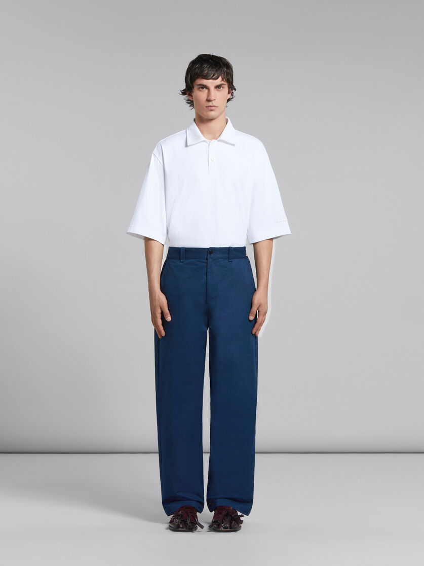 Blue bio gabardine trousers with back logo waist - Pants - Image 2