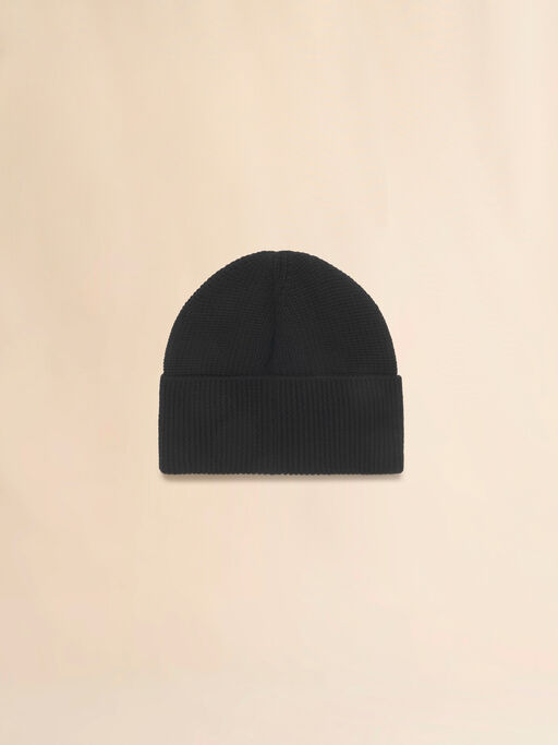 Black wool fisherman's rib beanie with Marni patch - Hats