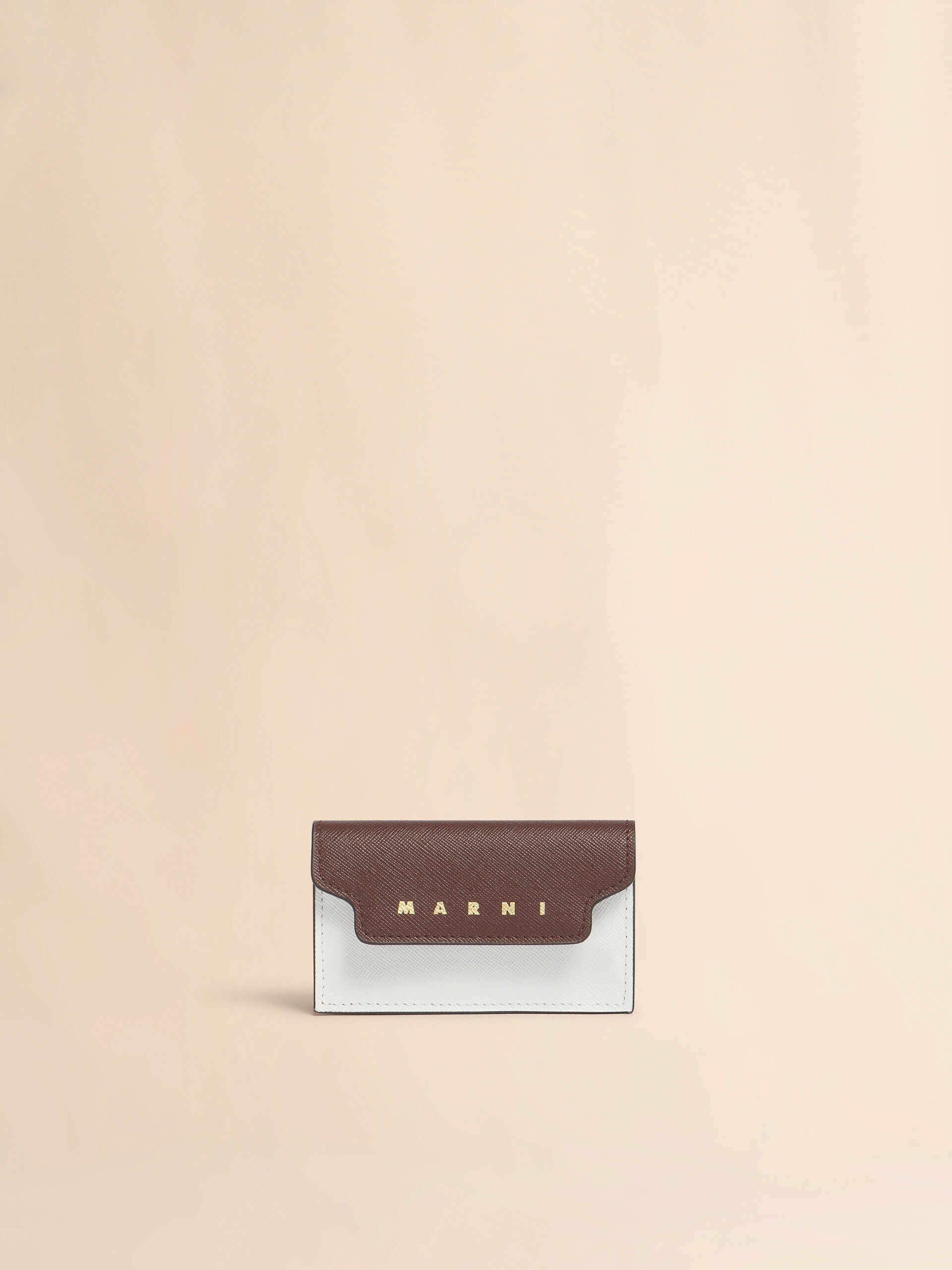 ブラウン ホワイト マスタード レザー製名刺入れ | Marni