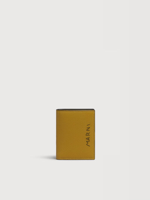 Mustard leather bifold wallet with Marni Mending embroidery - Wallets