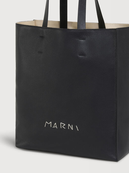 Black leather Museo Soft Tote large with Marni Symbol embroidery - Shopping Bags