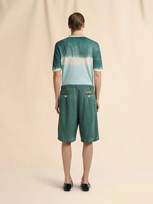 Green suede shorts with pleats - Pants