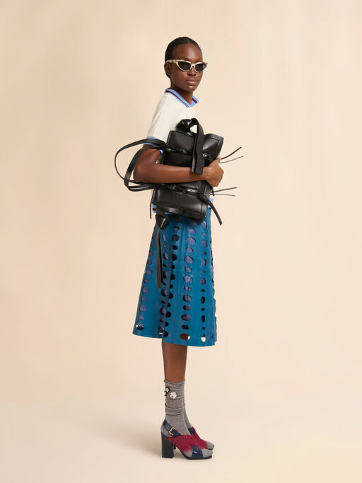 Blue nappa leather skirt with cut-out detailing - Skirts