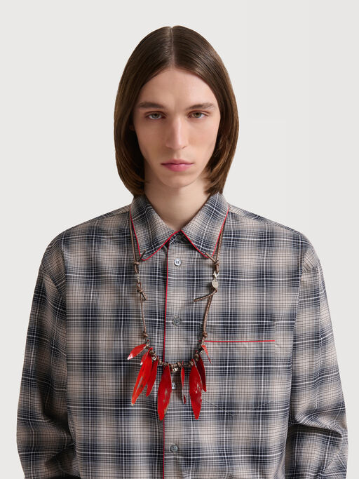 Beige e light brown checked poplin shirt with contrast piping - Shirts