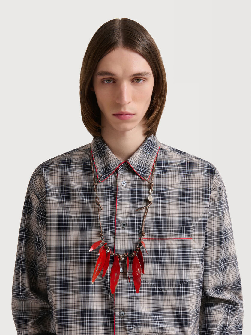 Beige e light brown checked poplin shirt with contrast piping, Image 5