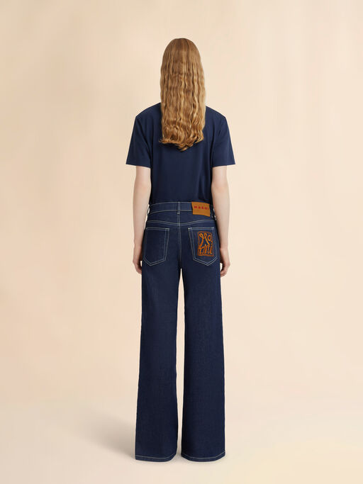Deep blue stretch denim wide-leg jeans - Pants