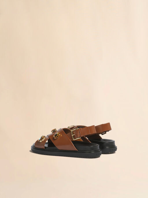 Brown leather Fussbett with crystals - Sandals