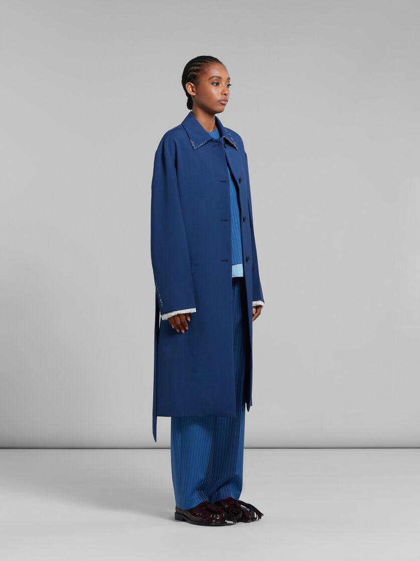 Blue tropical wool trench coat - Coat - Image 6