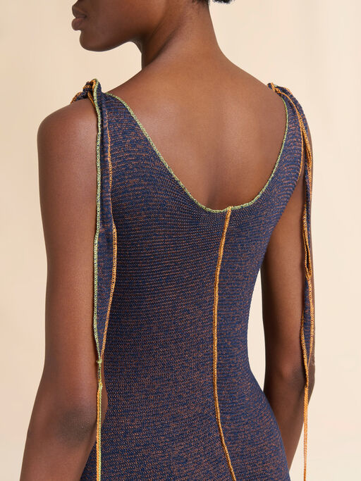 Blue linen-viscose dress with colourful edges - Dresses