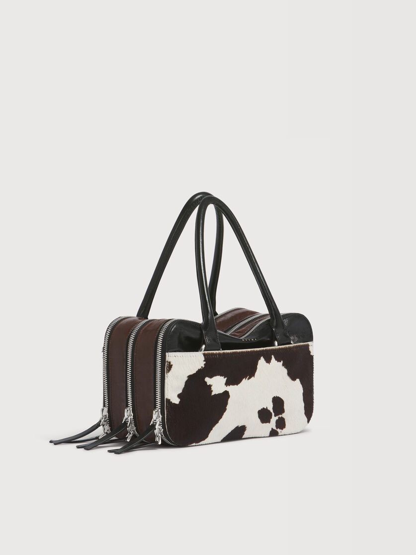 Borsa Boxyne piccola in pelle e cavallino stampa mucca, Image 5