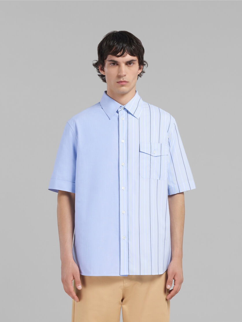 Camicia in popeline azzurro con metà a righe - Camicie - Image 2