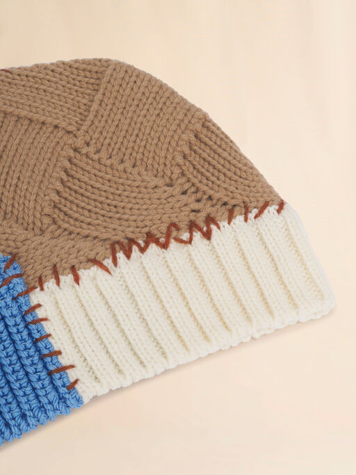 Brown wool mixed knit beanie with Marni Mending - Hats