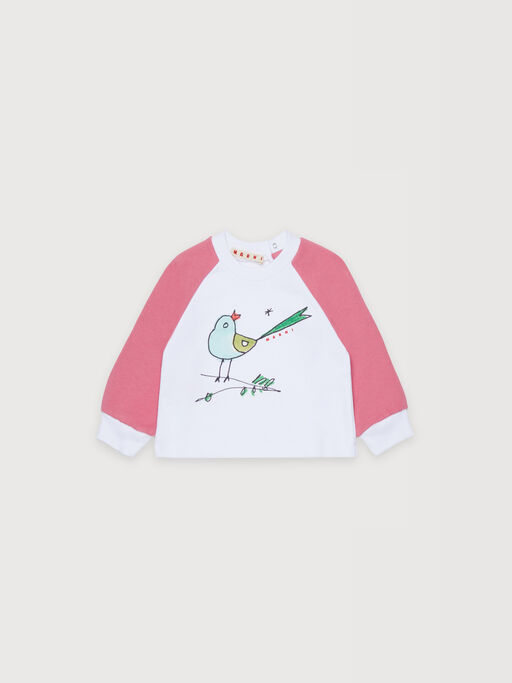 White and cotton cotton sweatshirt with bird print - Sweaters