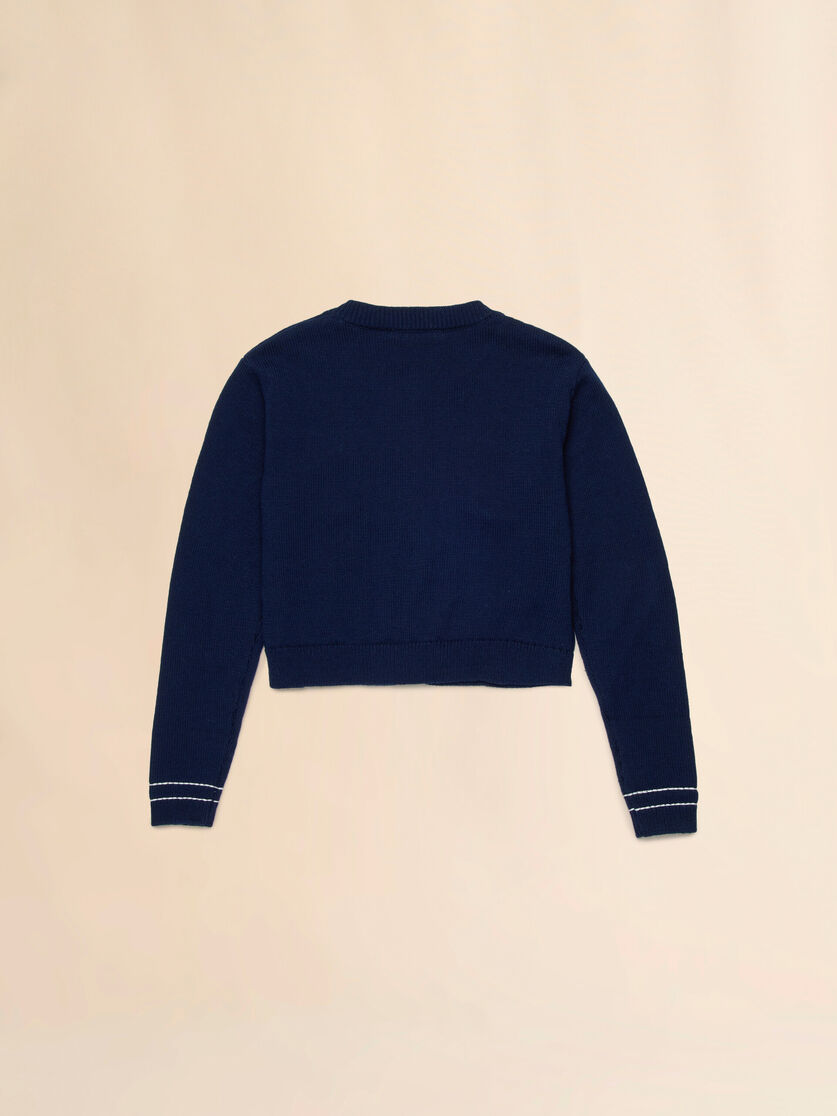 Deep blue cotton cardigan with contrast stitching, Image 2