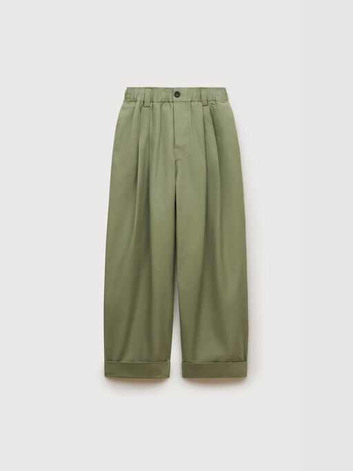 Green canvas trousers with pleats - Pants