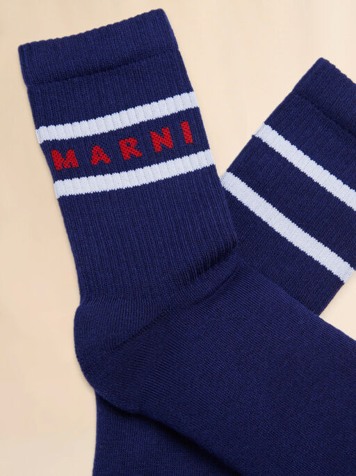 Blue cotton-nylon socks with striped cuffs - Socks