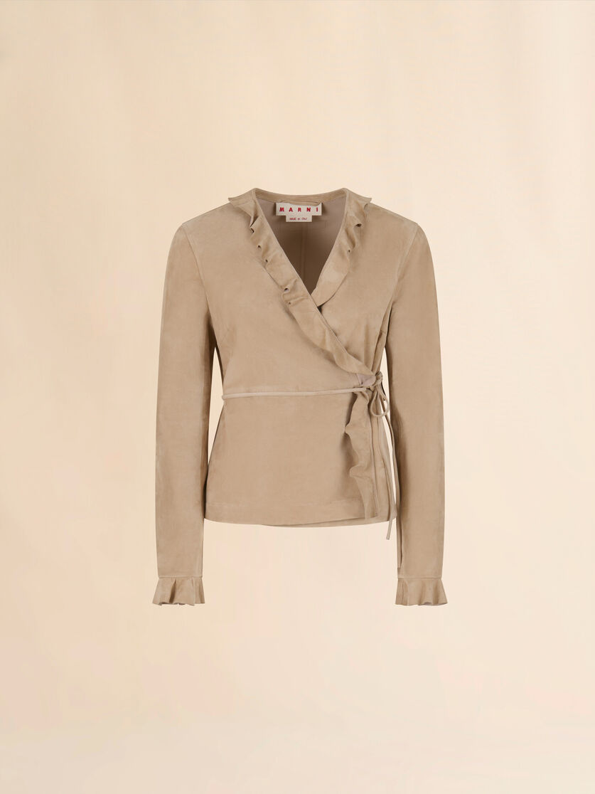Giacca incrociata in suede marrone - Giacche - Image 1