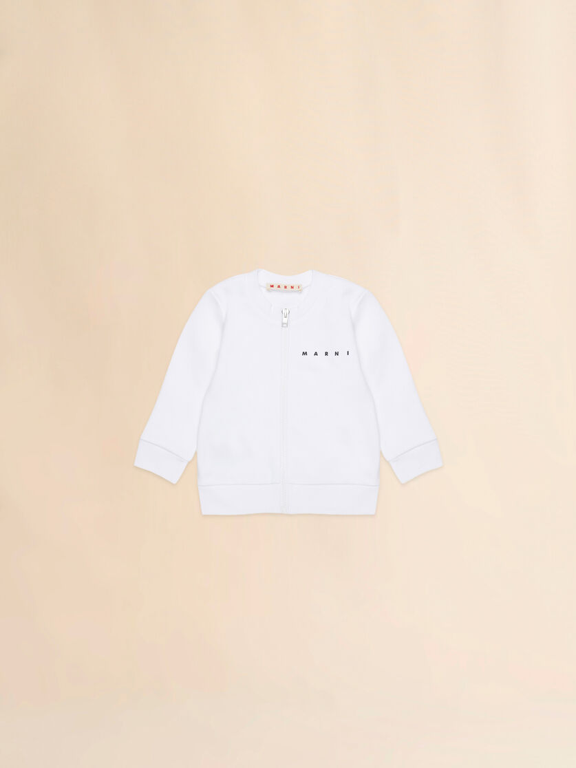 White cotton zipper sweatshirt with Marni print, Image 1