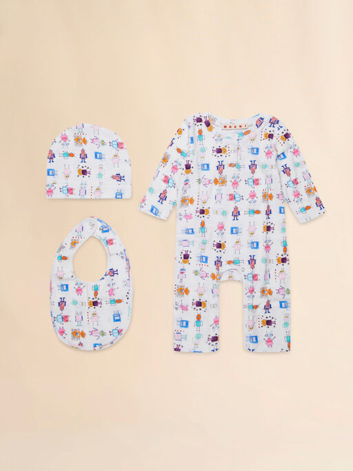 Off-white cotton newborn set with Robottini print - Knitwear