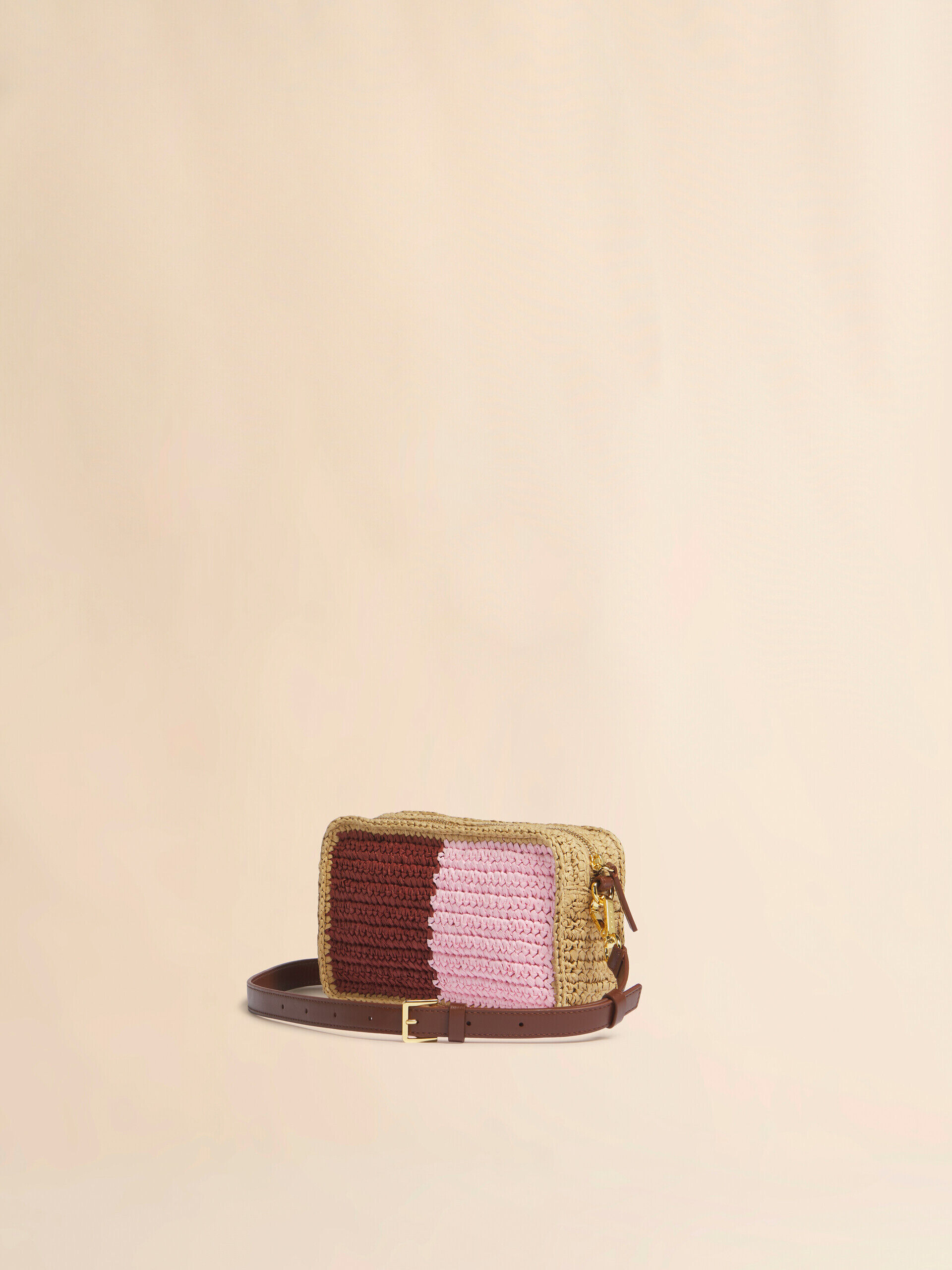 Pink and burgundy paper raffia Seaside camera bag | Marni