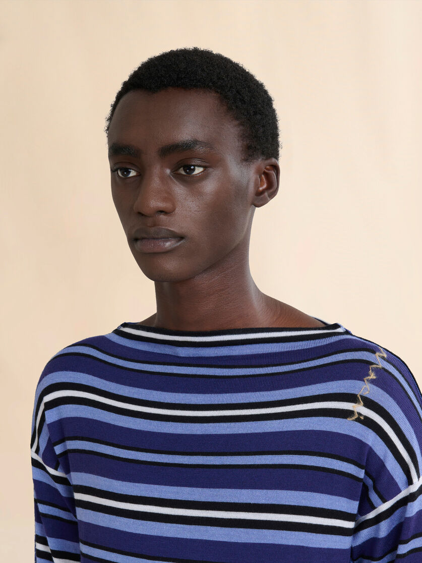 Blue striped boat neck jumper with contrasting back - Pullovers - Image 4
