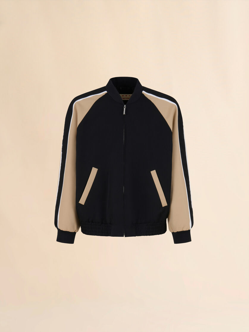 블랙 울 컬러블록 보머 재킷 - Jackets - Image 1