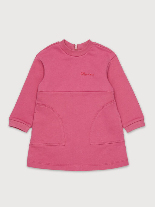 Pink otton sweatshirt dress with cursive Marni logo - Dresses