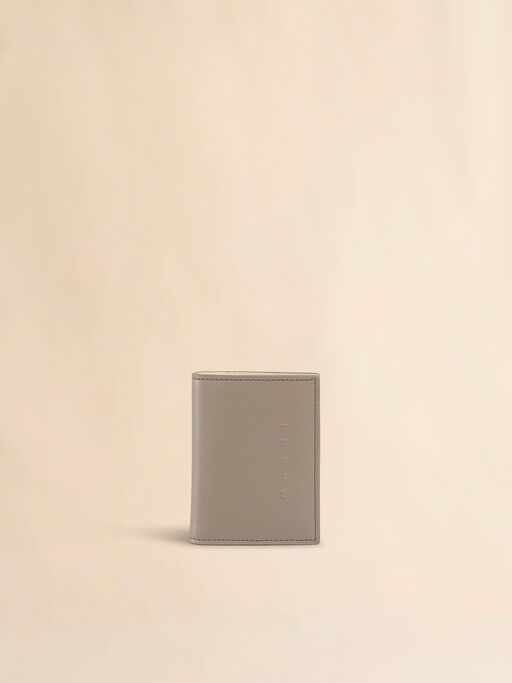 Portafoglio bi-fold in pelle grigio talpa con logo Marni in rilievo - Portafogli