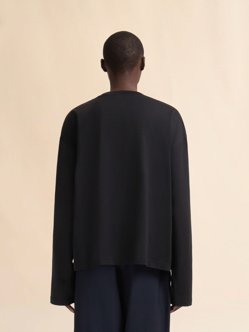Black oversized jersey cotton T-shirt with Marni label - Shirts - Image 3