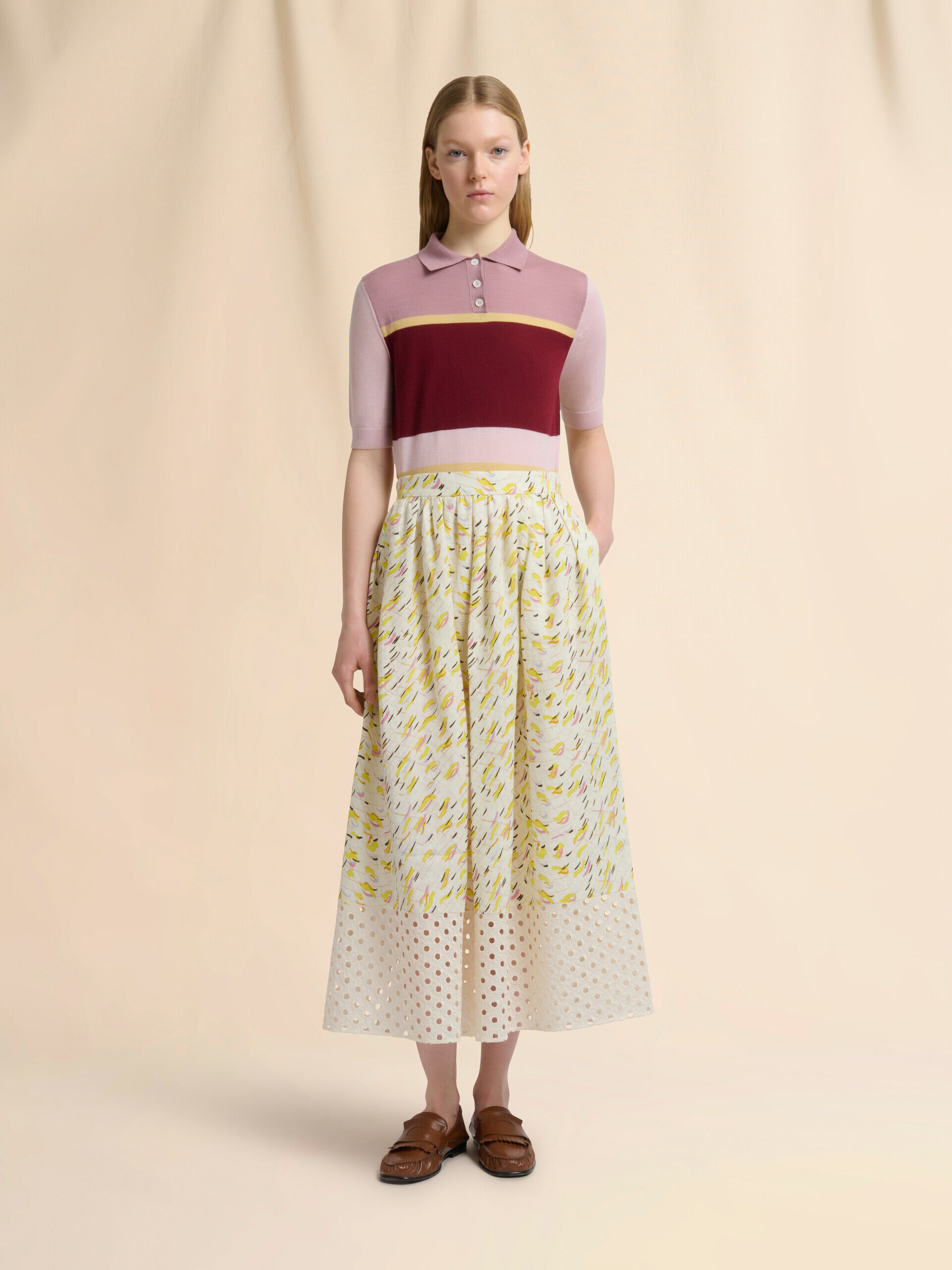 Yellow linen skirt with Brushstroke Wave print | Marni