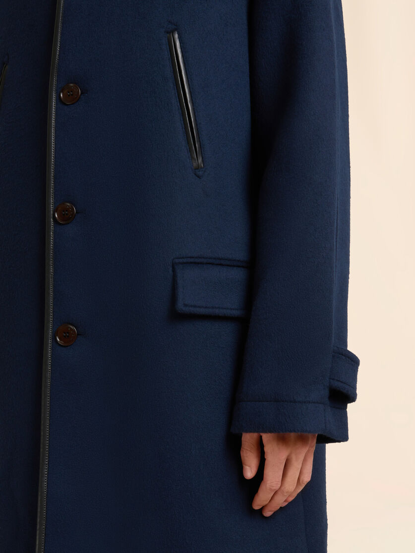 Deep blue felt duster coat with contrast collar, Image 5