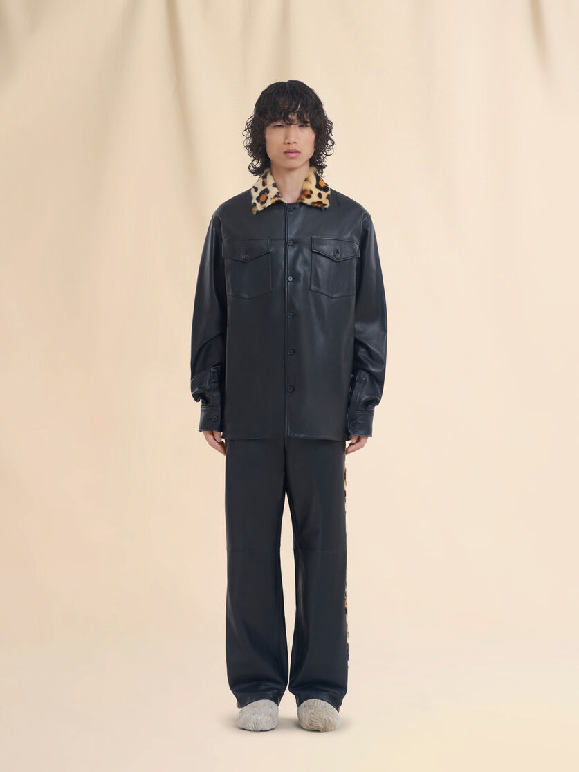 Nappa leather shirt with animalier shearling collar - Shirts - Image 2