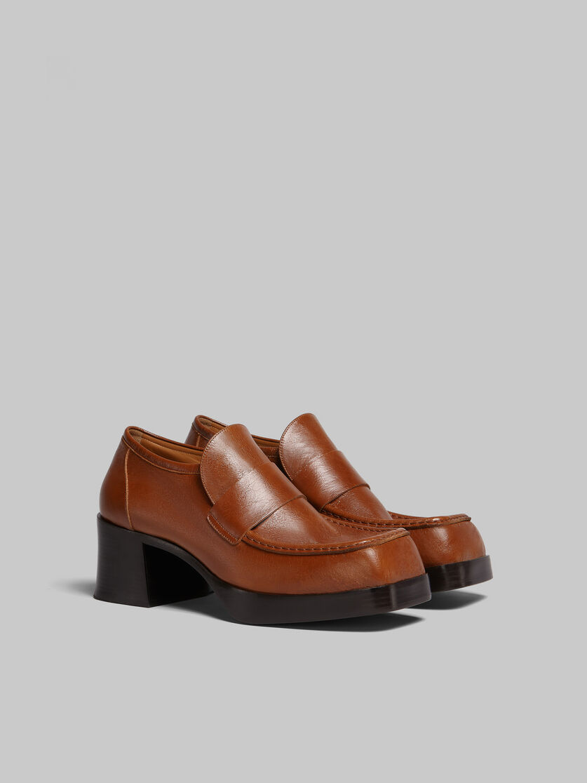 Brown leather heeled loafer - Pumps - Image 2