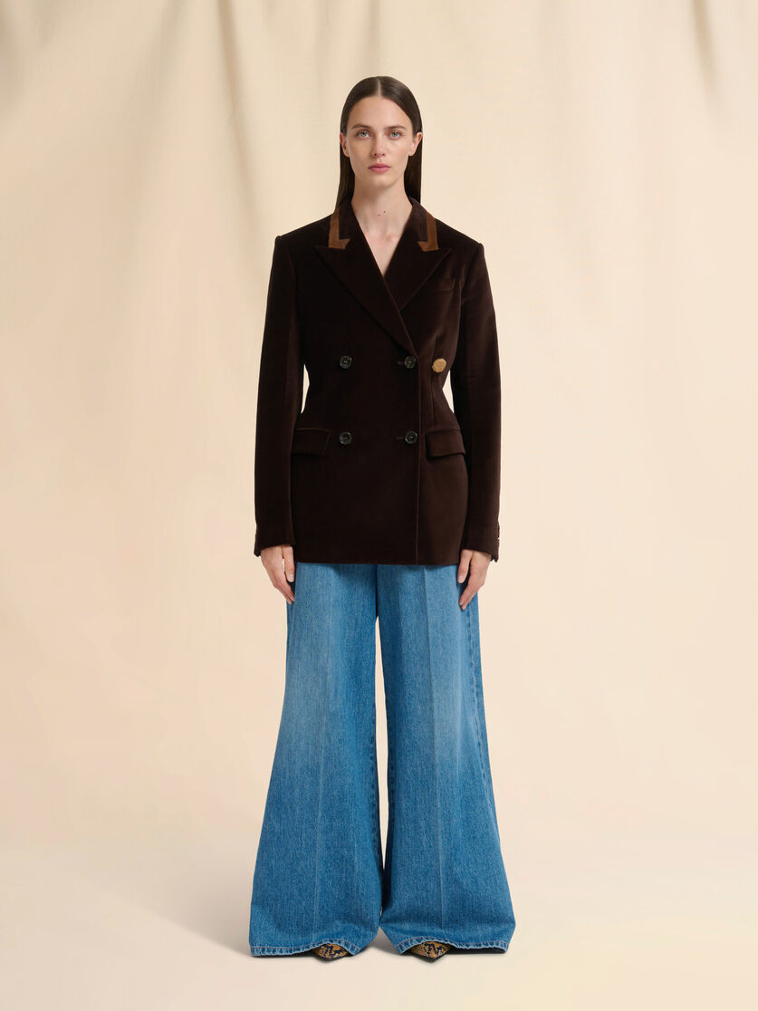 Brown velvet blazer with pony hair accents - Jackets - Image 2