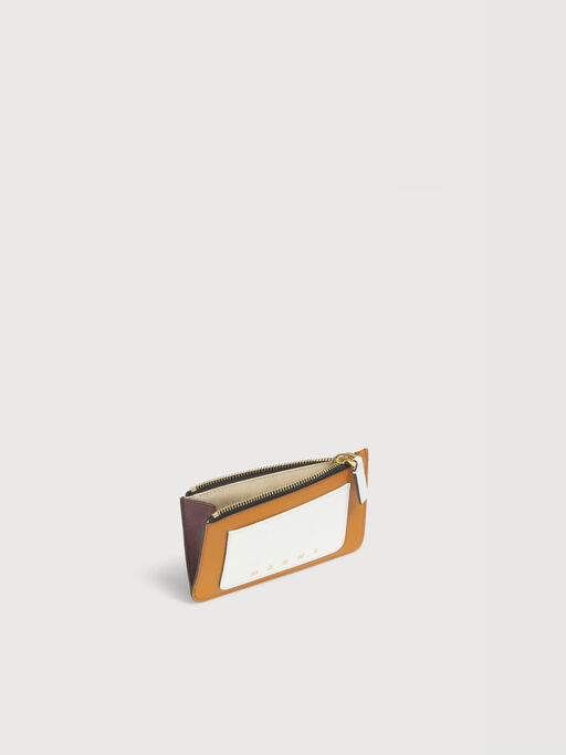 Brown white and mustard leather zip cardholder - Wallets