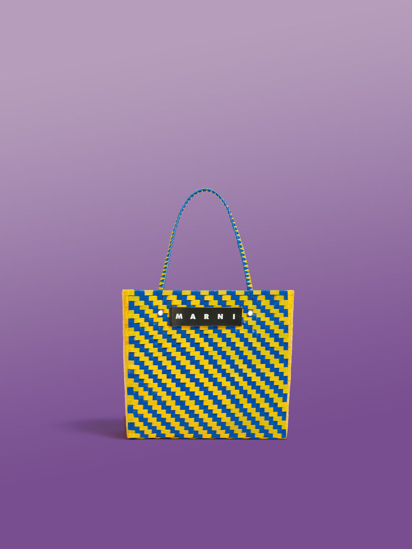 Sac Marni Market Mini Basket bleu et jaune avec motif en zigzag - Sacs cabas - Image 1
