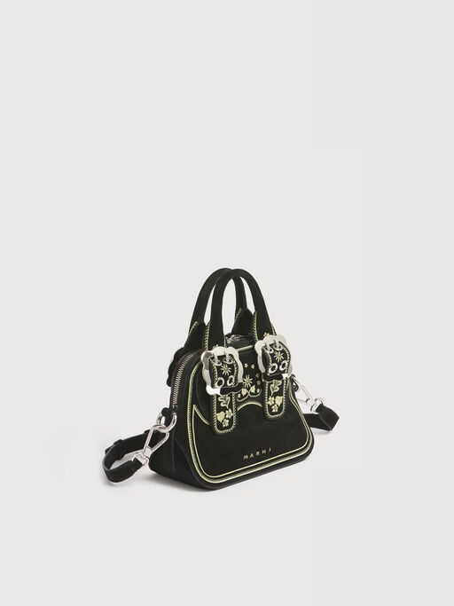 Black suede Belte bag with embroidery - Handbags