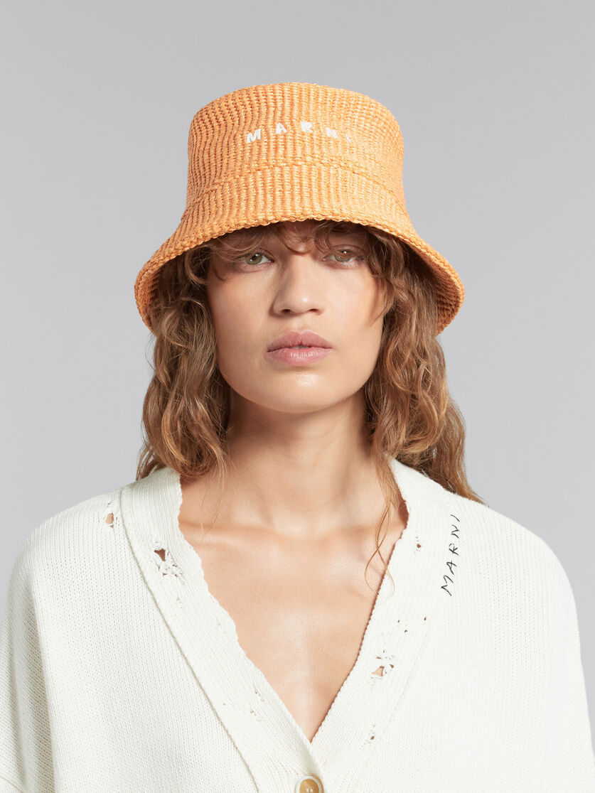 Pink raffia bucket hat with logo embroidery - Hats - Image 2