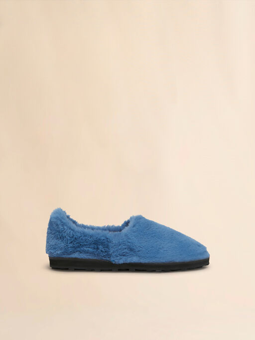 Blaue Slip-on-Mokassins in Pelzoptik - Mokassins