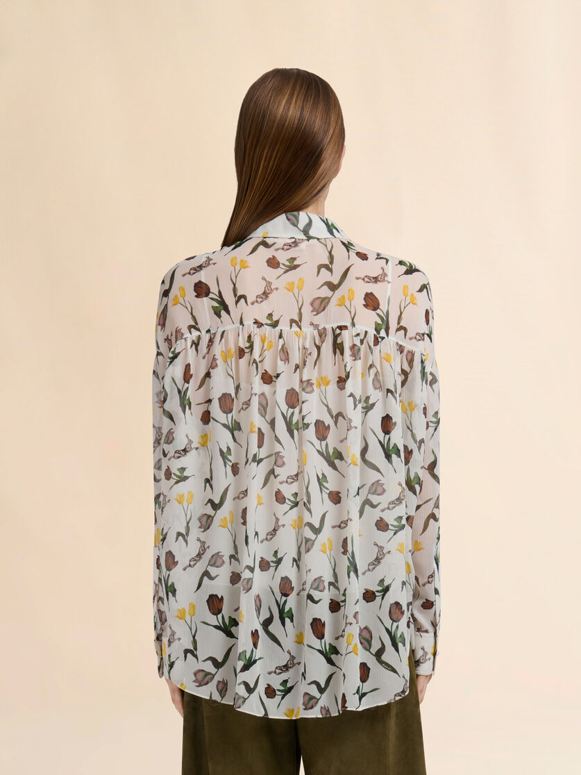 Cream chiffon shirt with Tulips and Hares print - Shirts - Image 3