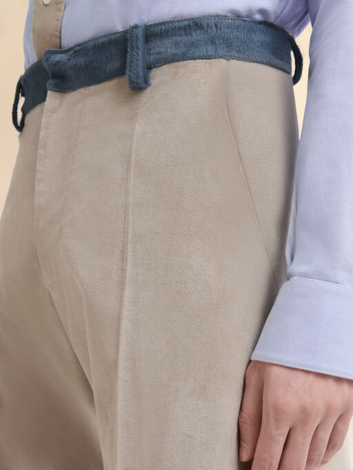 Beige velvet trousers with contrast waistband - Pants
