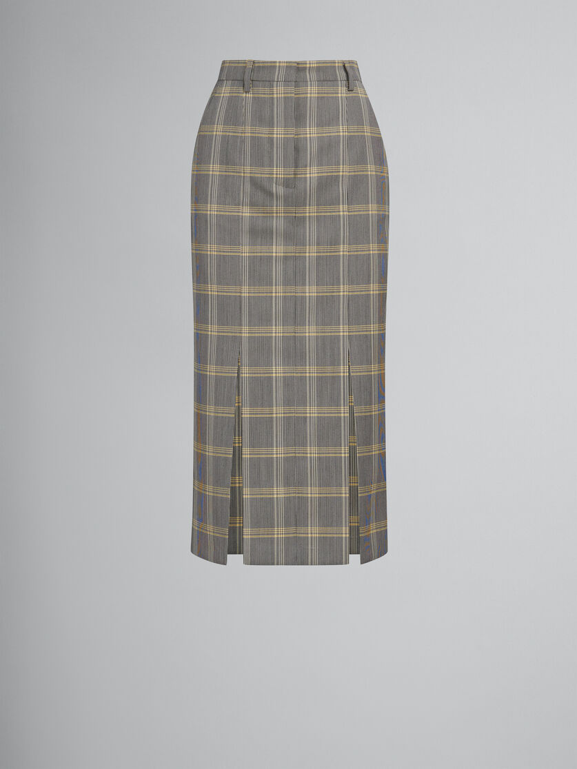 Yellow checked tech wool pencil skirt - Skirts - Image 1