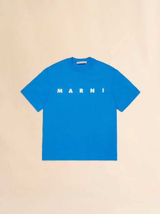 T-shirt in cotone blu con logo - T-shirt