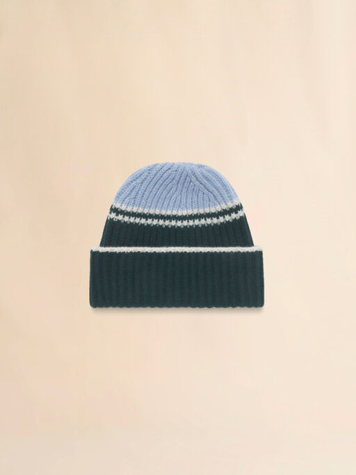 Light blue wool-cashmere fisherman's rib beanie - Hats