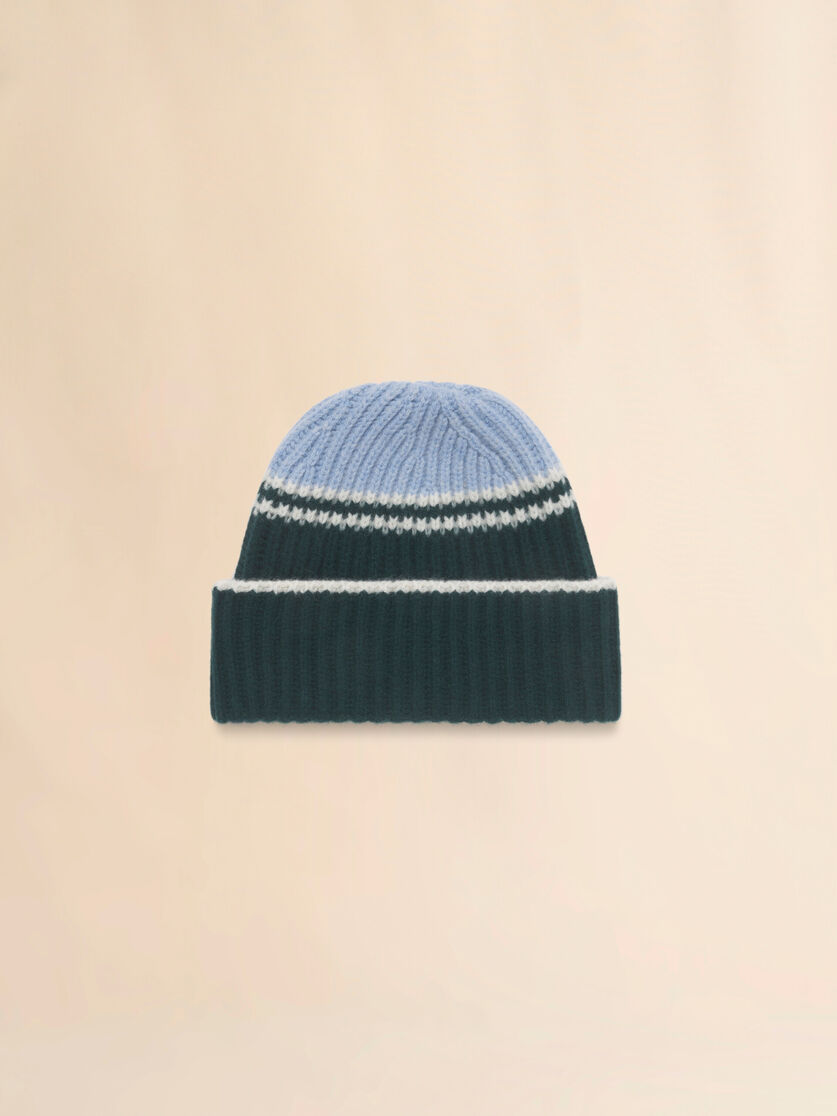 Light blue wool-cashmere fisherman's rib beanie, Image 3
