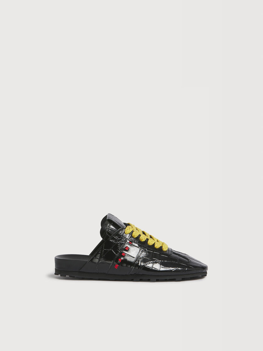 Black croc-effect leather Softy Soccer slip-on sneaker, Image 1