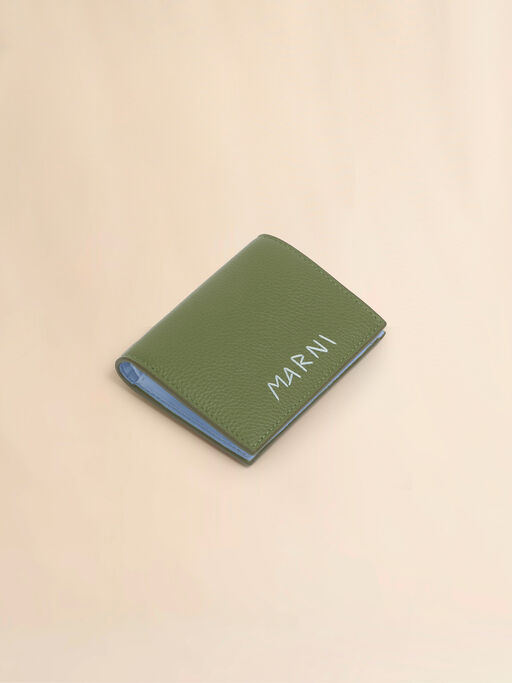 Green leather bifold wallet with Marni Mending embroidery - Wallets