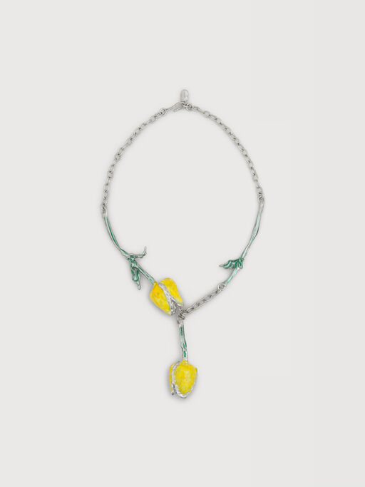 Collier Tulip en m&eacute;tal &eacute;maill&eacute; jaune - Colliers