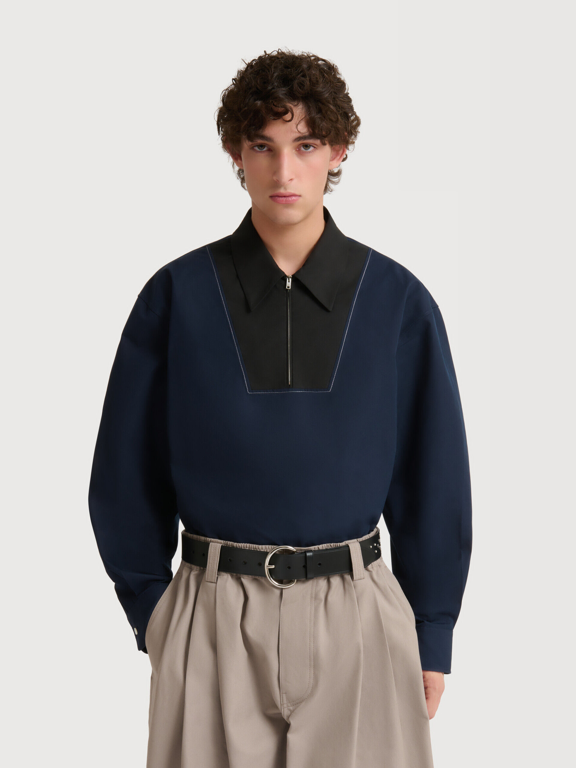 Deep blue poplin shirt with zipper bib | Marni